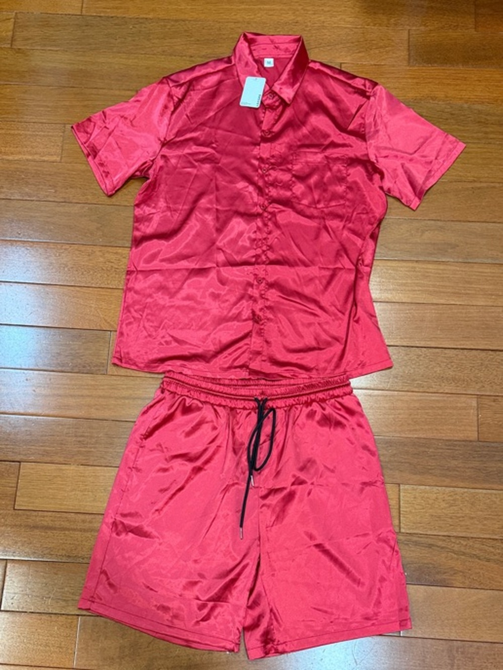 Men's Red Satin Short Pajama Set – Lightweight Two-Piece Sleepwear